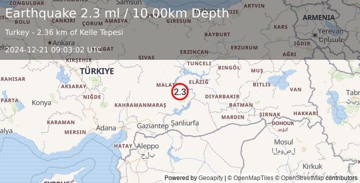 Earthquake EASTERN TURKEY (2.3 ml) (2024-12-21 09:03:02 UTC)