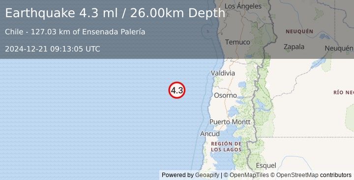 Earthquake OFF COAST OF LOS LAGOS, CHILE (4.7 mb) (2024-12-21 09:13:07 UTC)