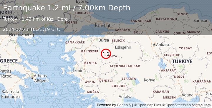 Earthquake WESTERN TURKEY (1.2 ml) (2024-12-21 10:23:19 UTC)