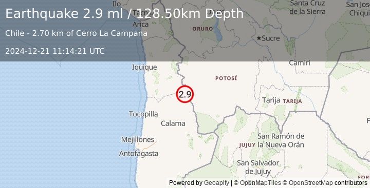 Earthquake ANTOFAGASTA, CHILE (2.9 ml) (2024-12-21 11:14:21 UTC)