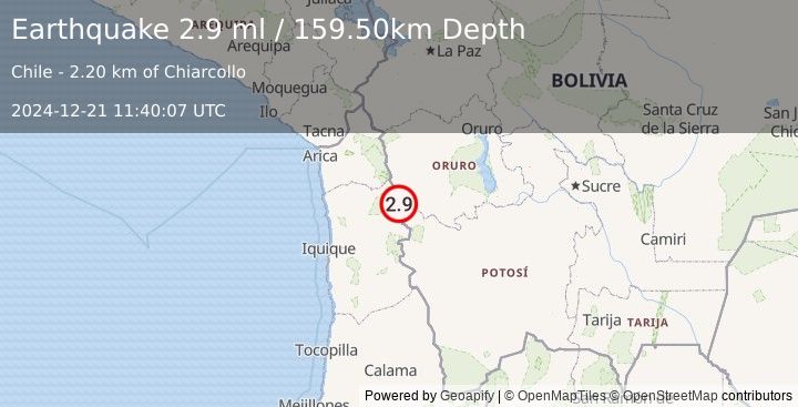 Earthquake TARAPACA, CHILE (2.9 ml) (2024-12-21 11:40:07 UTC)