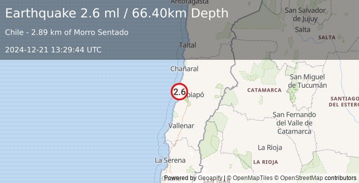 Earthquake ATACAMA, CHILE (2.6 ml) (2024-12-21 13:29:44 UTC)