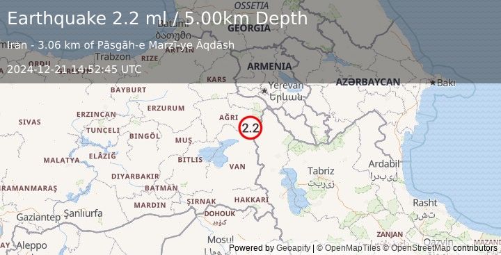 Earthquake TURKEY-IRAN BORDER REGION (2.2 ml) (2024-12-21 14:52:45 UTC)