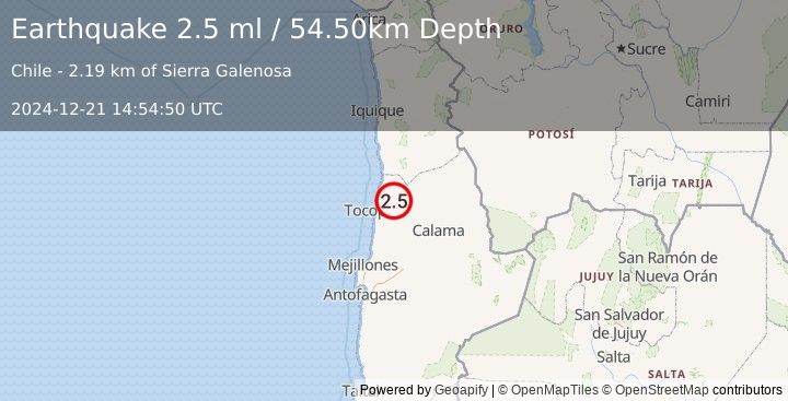 Earthquake ANTOFAGASTA, CHILE (2.5 ml) (2024-12-21 14:54:50 UTC)