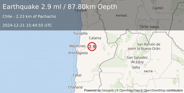 Earthquake ANTOFAGASTA, CHILE (2.9 ml) (2024-12-21 15:44:55 UTC)