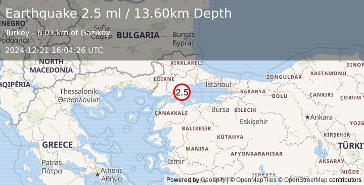 Earthquake WESTERN TURKEY (2.5 ml) (2024-12-21 16:04:26 UTC)