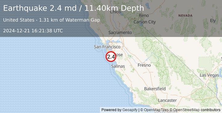 Earthquake NORTHERN CALIFORNIA (2.4 md) (2024-12-21 16:21:38 UTC)