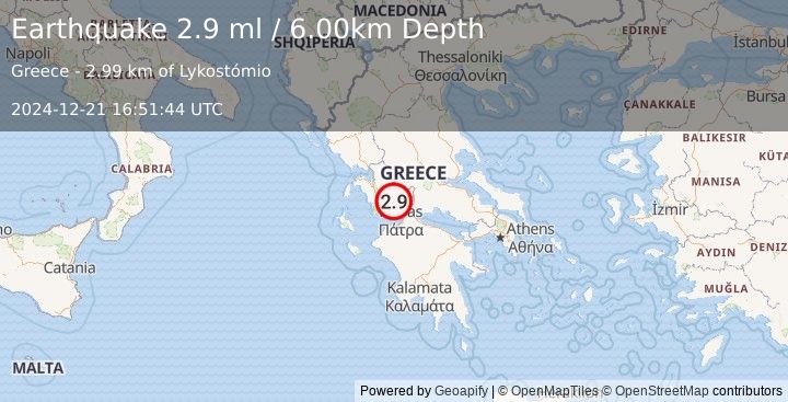 Earthquake GREECE (2.9 ml) (2024-12-21 16:52:16 UTC)