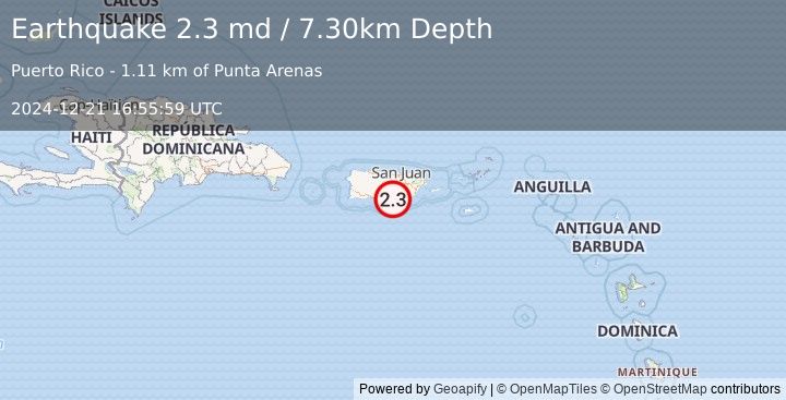 Earthquake PUERTO RICO REGION (2.3 md) (2024-12-21 16:55:59 UTC)