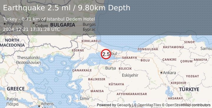 Earthquake WESTERN TURKEY (2.5 ml) (2024-12-21 17:31:28 UTC)