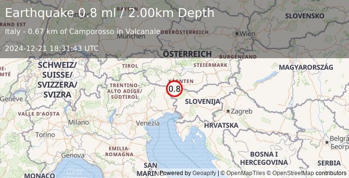 Earthquake NORTHERN ITALY (0.8 ml) (2024-12-21 18:31:43 UTC)