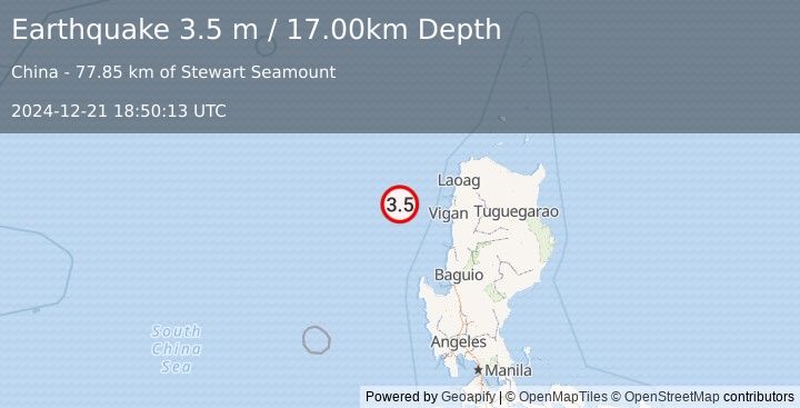 Earthquake PHILIPPINE ISLANDS REGION (3.5 m) (2024-12-21 18:50:13 UTC)