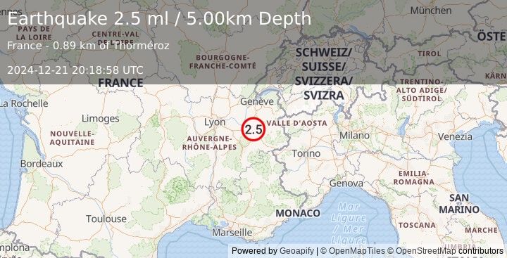 Earthquake FRANCE (2.5 ml) (2024-12-21 20:18:58 UTC)