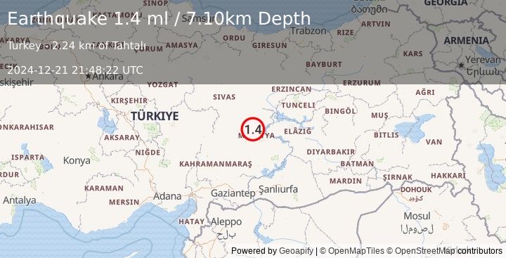 Earthquake EASTERN TURKEY (1.4 ml) (2024-12-21 21:48:22 UTC)