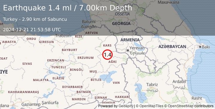 Earthquake EASTERN TURKEY (1.4 ml) (2024-12-21 21:53:58 UTC)