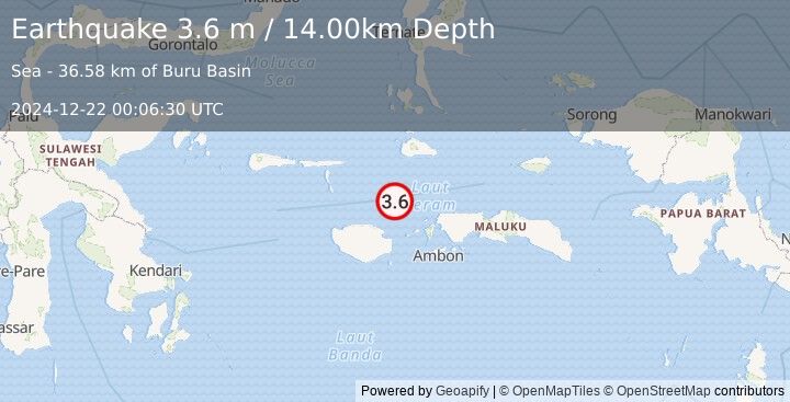 Earthquake CERAM SEA, INDONESIA (3.6 m) (2024-12-22 00:06:30 UTC)