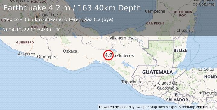 Earthquake CHIAPAS, MEXICO (4.2 m) (2024-12-22 01:54:30 UTC)