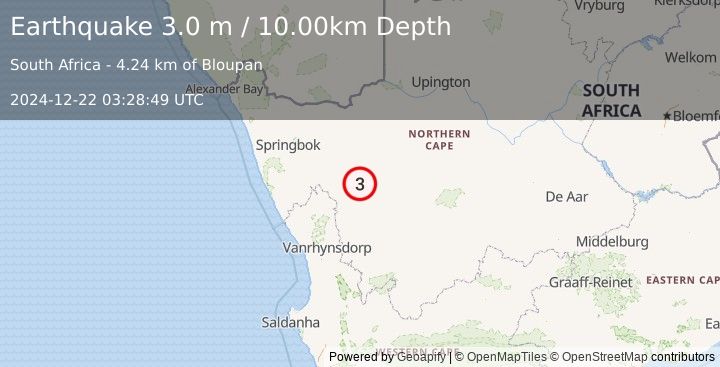 Earthquake SOUTH AFRICA (3.0 m) (2024-12-22 03:28:49 UTC)