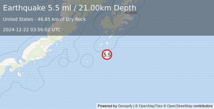 Earthquake SOUTH OF ALASKA (5.7 ml) (2024-12-22 03:56:01 UTC)