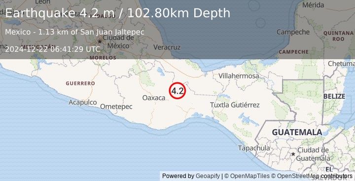 Earthquake OAXACA, MEXICO (4.2 m) (2024-12-22 06:41:29 UTC)