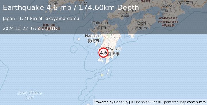 Earthquake KYUSHU, JAPAN (4.6 mb) (2024-12-22 07:55:51 UTC)