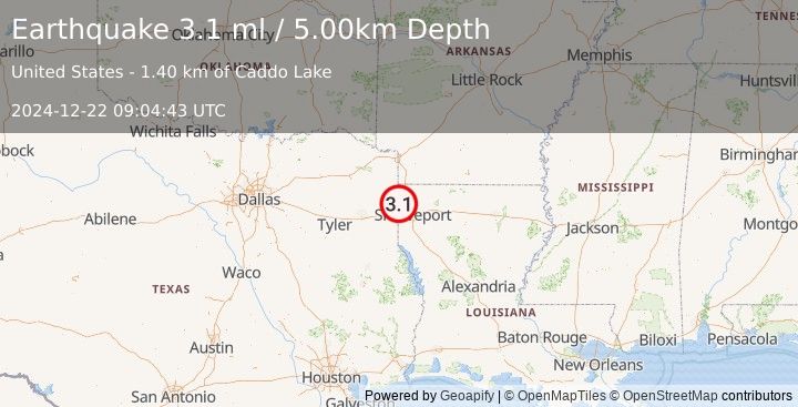 Earthquake NORTHERN TEXAS (3.1 ml) (2024-12-22 09:04:43 UTC)