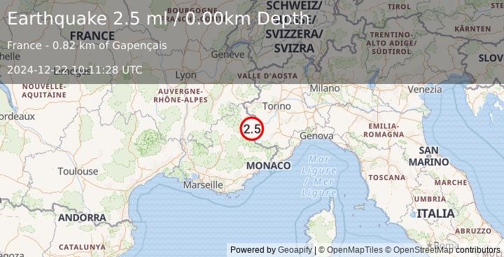 Earthquake FRANCE (2.1 ml) (2024-12-22 10:11:27 UTC)