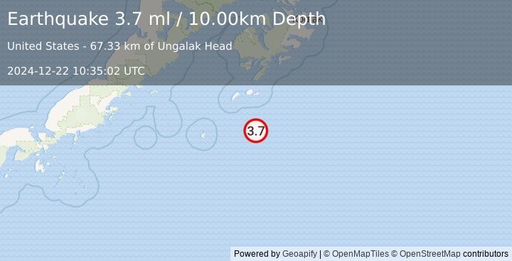 Earthquake SOUTH OF ALASKA (3.7 ml) (2024-12-22 10:35:02 UTC)