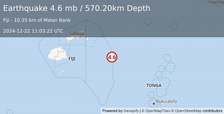 Earthquake FIJI REGION (4.6 mb) (2024-12-22 11:03:22 UTC)