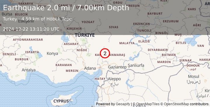 Earthquake CENTRAL TURKEY (2.0 ml) (2024-12-22 13:11:20 UTC)