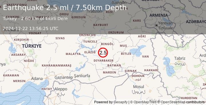 Earthquake EASTERN TURKEY (2.5 ml) (2024-12-22 13:56:24 UTC)