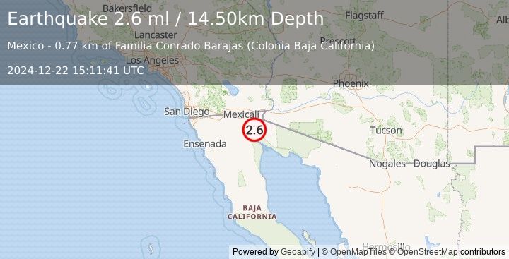 Earthquake BAJA CALIFORNIA, MEXICO (2.6 ml) (2024-12-22 15:11:41 UTC)