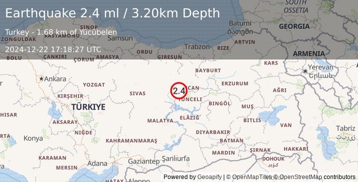 Earthquake EASTERN TURKEY (2.4 ml) (2024-12-22 17:18:27 UTC)