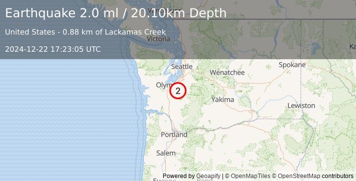 Earthquake PUGET SOUND REGION, WASHINGTON (2.0 ml) (2024-12-22 17:23:05 UTC)