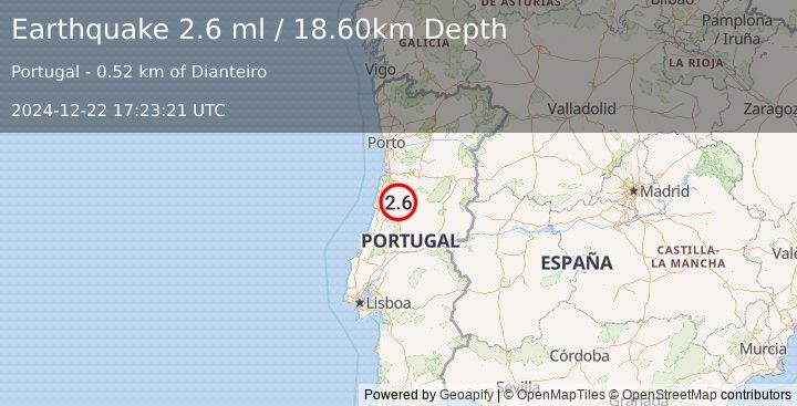 Earthquake PORTUGAL (2.6 ml) (2024-12-22 17:23:20 UTC)