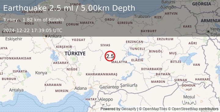 Earthquake CENTRAL TURKEY (2.5 ml) (2024-12-22 17:39:05 UTC)