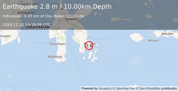 Earthquake SULAWESI, INDONESIA (2.8 m) (2024-12-22 19:18:09 UTC)