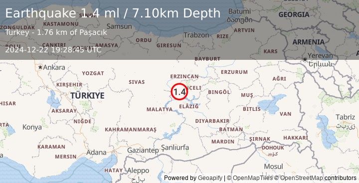 Earthquake EASTERN TURKEY (1.4 ml) (2024-12-22 19:28:45 UTC)