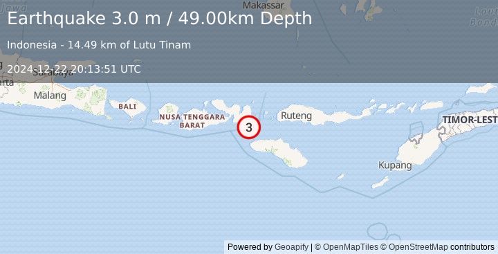 Earthquake SUMBAWA REGION, INDONESIA (3.0 m) (2024-12-22 20:13:51 UTC)