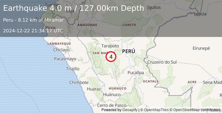 Earthquake NORTHERN PERU (4.0 m) (2024-12-22 21:34:17 UTC)