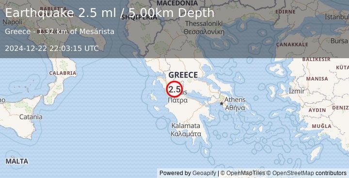 Earthquake GREECE (2.5 ml) (2024-12-22 22:03:15 UTC)