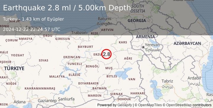 Earthquake EASTERN TURKEY (2.8 ml) (2024-12-22 22:24:57 UTC)