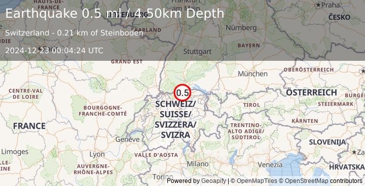 Earthquake SWITZERLAND (0.5 ml) (2024-12-23 00:04:24 UTC)