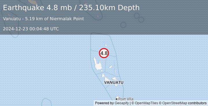 Earthquake VANUATU (4.8 mb) (2024-12-23 00:04:48 UTC)