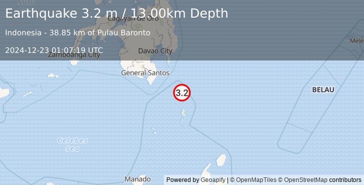 Earthquake MINDANAO, PHILIPPINES (3.2 m) (2024-12-23 01:07:19 UTC)