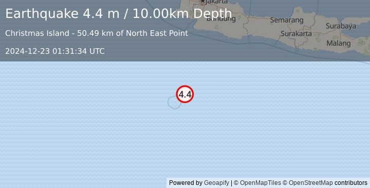 Earthquake SOUTH OF JAVA, INDONESIA (4.4 m) (2024-12-23 01:31:34 UTC)