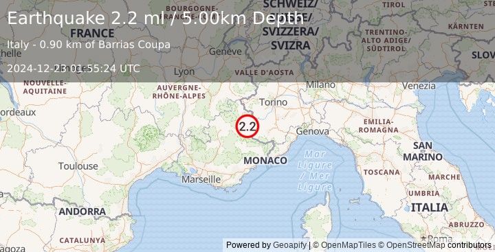 Earthquake FRANCE (2.2 ml) (2024-12-23 01:55:24 UTC)