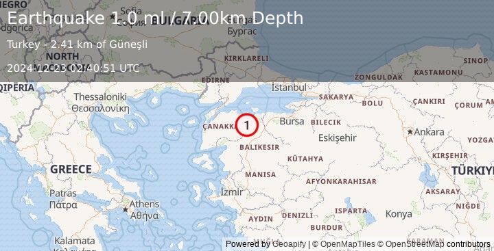 Earthquake WESTERN TURKEY (1.0 ml) (2024-12-23 02:40:51 UTC)