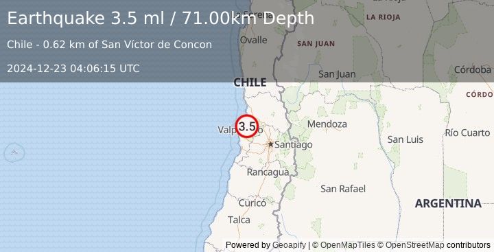 Earthquake VALPARAISO, CHILE (3.5 ml) (2024-12-23 04:06:15 UTC)