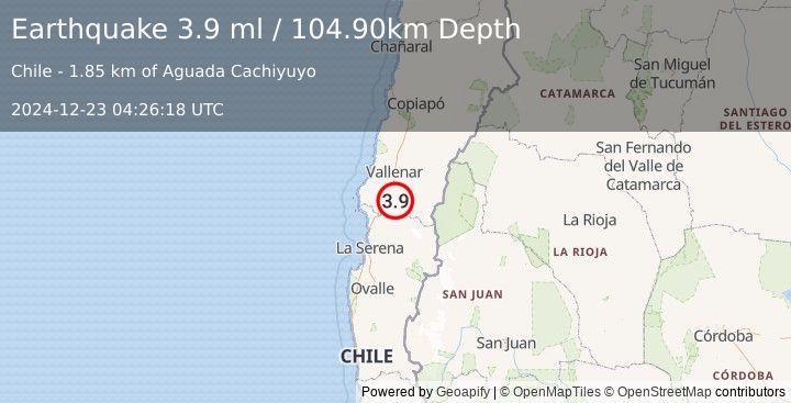 Earthquake COQUIMBO, CHILE (3.9 ml) (2024-12-23 04:26:18 UTC)